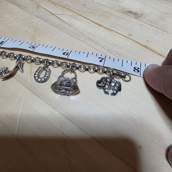 Sterling Silver 925 Rolo Link Charm Bracelet With 8 Charms Measures 7.5 Inches - Picture 9 of 10